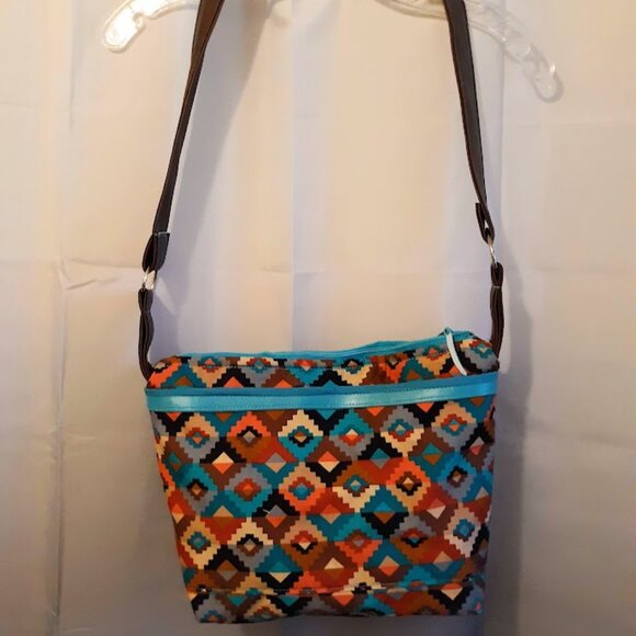 New Southwestern Geometric print Shoulder bag Purse Teracottta Brown Turquoise - Picture 4 of 10